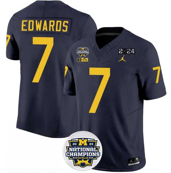 Men's Michigan Wolverines #7 Donovan Edwards 2024 F.U.S.E. Navy National Championship Stitched Jersey Dzhi